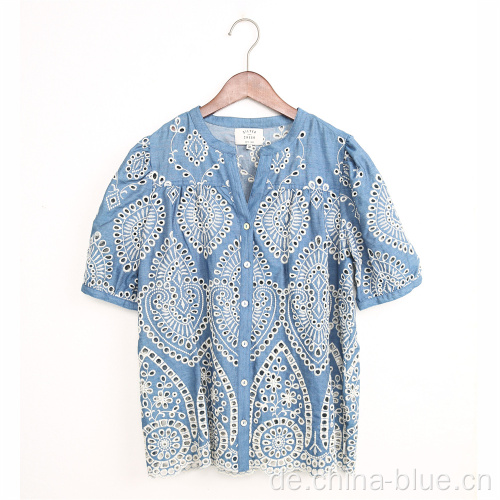 Damenbrodery Shortsleeve Bluse